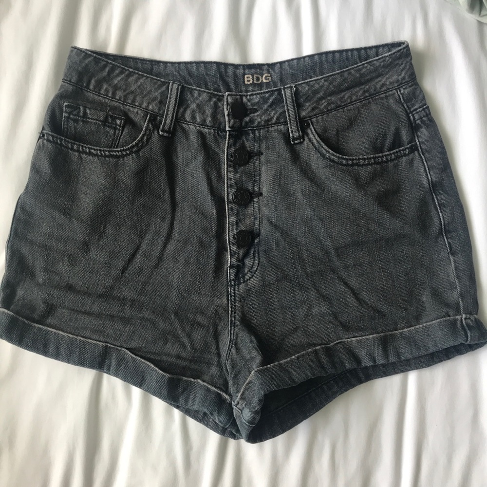 BDG black wash denim high waisted shorts